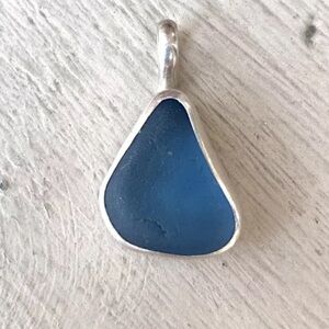Sterling silver blue sea glass pendant